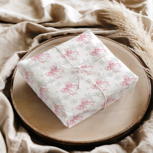 Rosa Schleife Silber-Schneeflocke Winter-Thema Seidenpapier