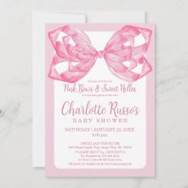 Rosa Schleife & Süße Hallo Baby Shower Aquarell Einladung