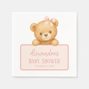 Rosa Schleife Süßer Brauner Teddybär Baby Mädchen Serviette