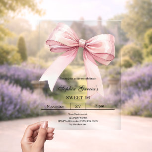 Rosa Schleife Sweet 16 Luxus klar Acryleinladungen