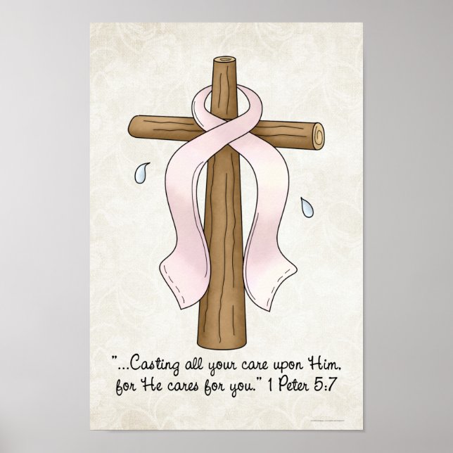 Rosa Schleife und Christliche Kreuzschrift Poster (Vorne)