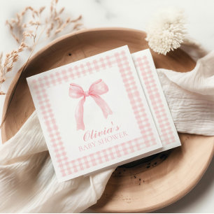 Rosa Schleife und Gingham-Preppy-Babyparty Serviette