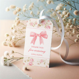 Rosa Schleife und Rosen Coquette Geburtstag Geschenkanhänger