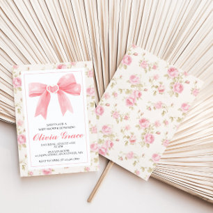 Rosa Schleife und Rosen preppy Babyparty Einladung