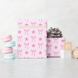 Rosa Schleife und Sternmuster Geschenkpapierrolle Geschenkpapier