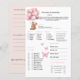 Rosa Schleife Wahrsagekarten für Taufe/Babyshower