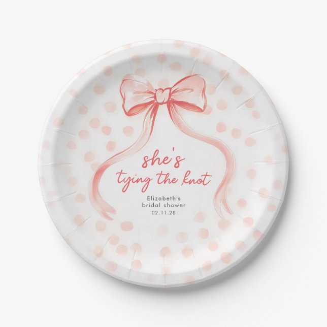 Rosa Schleife Whimsical Minimalistische Hochzeitsd Pappteller (Vorderseite)