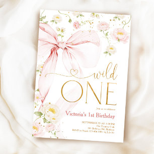 Rosa Schleife Wild One Mädchen 1. Geburtstag Einladung