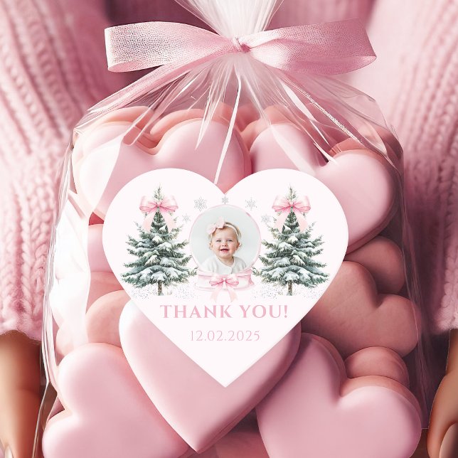 Rosa Schleife Winter Onederland Herz Aufkleber (Von Creator hochgeladen)