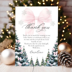 Rosa Schleife Winterbäume Baby Shower Dankeskarten Dankeskarte