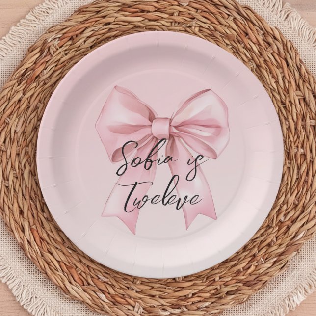 Rosa Schleife Zwölf Geburtstag Papier Teller (Von Creator hochgeladen)