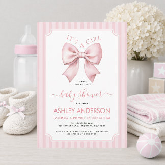 Rosa Schleifen-Baby-Party Es ist ein Mädchen Koket Einladung