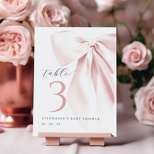 Rosa Schleifen-Baby-Party Tischnummer (Von Creator hochgeladen)