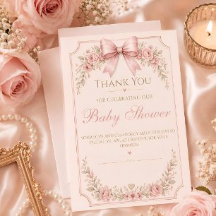 "Rosa Schleifen-Baby-Shower-Dankeskarten Florale Dankeskarte
