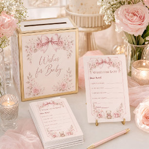Rosa Schleifen-Baby-Shower-Wünsche für Baby-Karte Karte