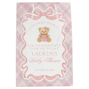 Rosa Schleifen-Bär-Platten-Babyparty-Geschenke Mittlere Geschenktüte