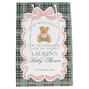 Rosa Schleifen-Bär-Tartan-Babyparty-Geschenke Mittlere Geschenktüte