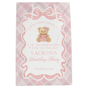 Rosa Schleifen-Bär-Tartan-Geburtstagsgeschenke Mittlere Geschenktüte