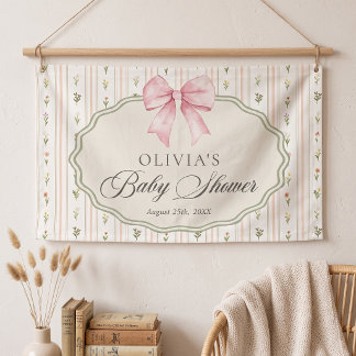 Rosa Schleifen-Blumen-Baby-Party Banner