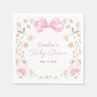 Rosa Schleifen-Blumen-Baby-Party personalisiert Serviette