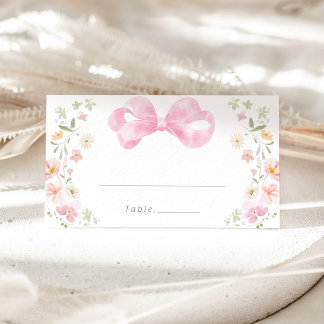 Rosa Schleifen-Blumen-Baby-Shower-Platzkarte Platzkarte