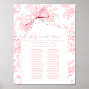 Rosa Schleifen-Blumen-Babynamen-Rennen-Duschspiel Poster