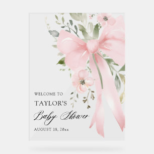 Rosa Schleifen-Blumen-Grünzeug Mädchen-Baby-Party- Acrylschild