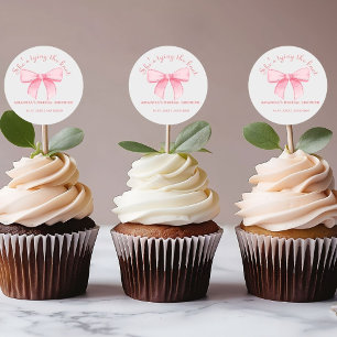 Rosa Schleifen-Blush-Hochzeitsdusche Runder Aufkleber