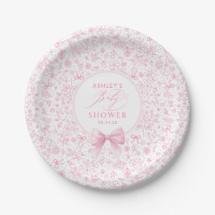 Rosa Schleifen-Chinoiserie-Wildblumen-Baby-Party Pappteller