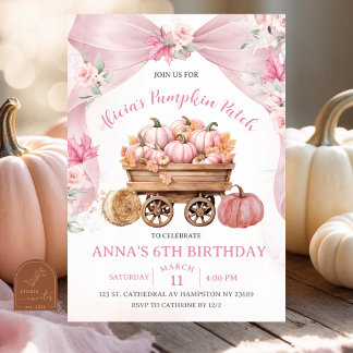 Rosa Schleifen-Coquette-Kürbisfeld-Geburtstag Einladung