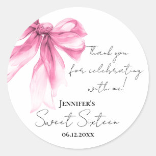 Rosa Schleifen Coquette Schrift Süße 16 Danke Runder Aufkleber
