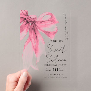 Rosa Schleifen Coquette Schrift Süße 16 Party Acryleinladungen