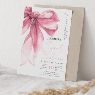 Rosa Schleifen Coquette Schrift Süße 16 Party Einladung
