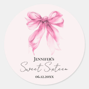 Rosa Schleifen-Coquette-Schrift Süße 16-Party-Rosé Runder Aufkleber