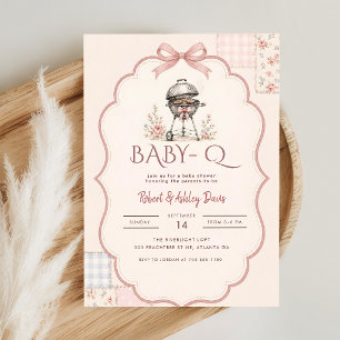 Rosa Schleifen-Gingham-Barbecue-Baby-Q-Baby-Shower Einladung