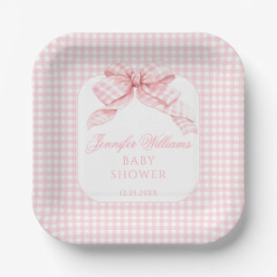 Rosa Schleifen-Gingham-Coquette-Baby-Mädchen-Party Pappteller