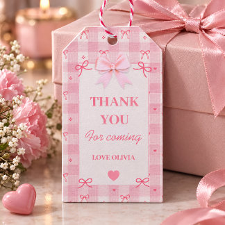 Rosa Schleifen-Gingham-Nahtloses Muster Danke Geschenkanhänger
