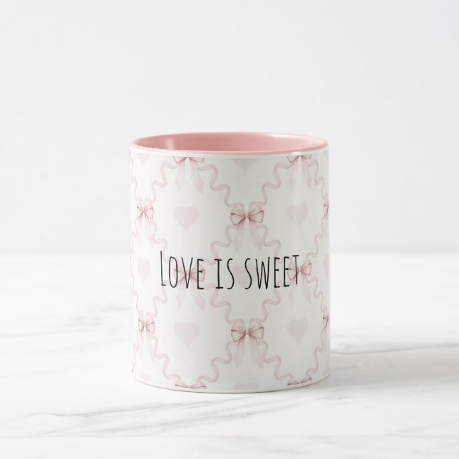 Rosa Schleifen Herzen Süße Liebe Tasse (Zentrum)