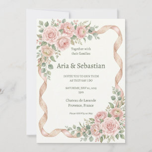 Rosa Schleifen-Hochzeit in Rosé Einladung