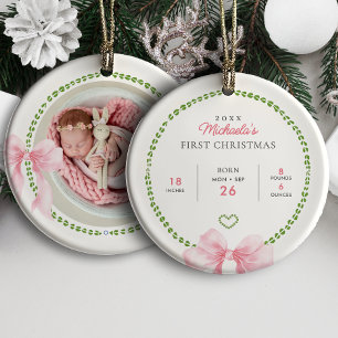 Rosa Schleifen im Preppy-Stil Baby Weihnachten ers Keramik Ornament