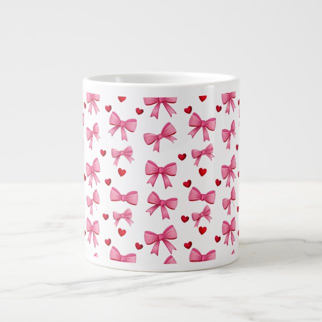Rosa Schleifen Jumbo-Tasse (Vorderseite)