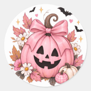 Rosa Schleifen-Kürbis-Coquette-Halloween Runder Aufkleber
