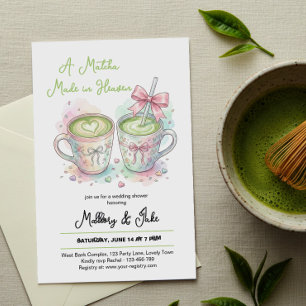 Rosa Schleifen-Matcha-Hochzeitsbrauseparty Himmlis Einladung