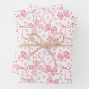 Rosa Schleifen & Punkte  Geschenkpapier Set
