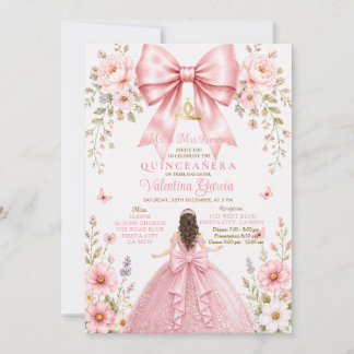 Rosa Schleifen-Quinceañera-Coquette Einladung