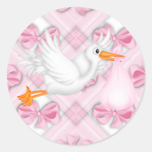Rosa Schleifen Rosa Storch Baby Shower Aufkleber