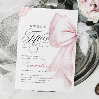 Rosa Schleifen-Sweet-Fifteen-Geburtstag Einladung