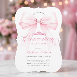 Rosa Schleifen-Tiara Quinceañera-Einladung Einladung