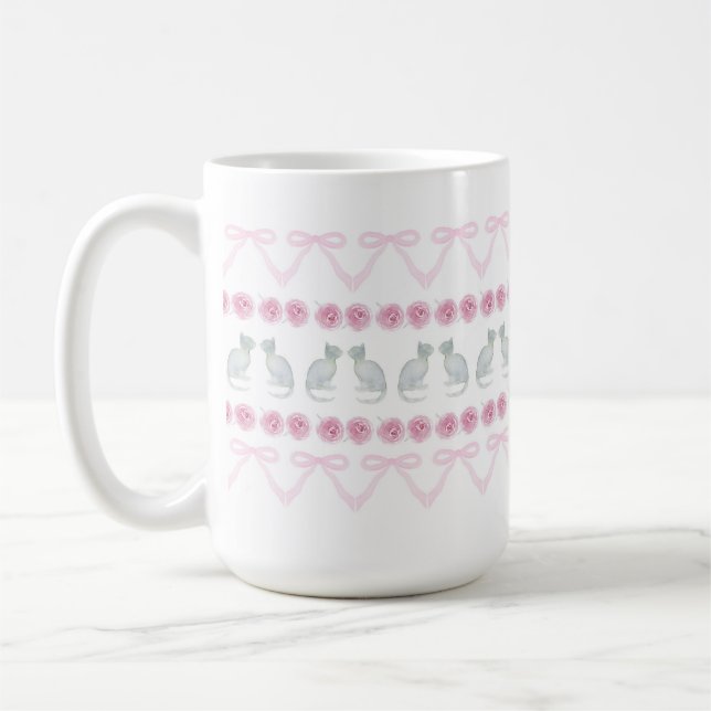 Rosa Schleifen und graue Kätzchen Kaffeetasse (Links)