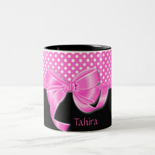 rosa Schleifen und Polka-Punkte Zweifarbige Tasse